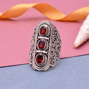 demantoid garnet ring, spessartite garnet, Red Stone Ring, Silver Ring, January Birthstone Ring, Wedding Band Ring for Her, Handmade Ring