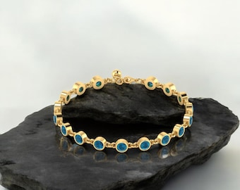 London Blue Topaz Bracelet, Enhancer Blue Tennis Bracelet, 14k gold Bracelet, Christmas Bracelet for Women, 925 Silver Bridal Bracelet Her