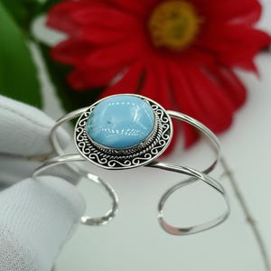 Natural larimar Cuff Bangle,  Bracelet 925 Sterling Silver Handmade Adjustable Bracelet Cuff Bangle for Women, Cuff Jewelry For Bridal Gifts