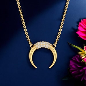 Diamond Moon Pendant: 14k Gold Plated Necklace, Handmade