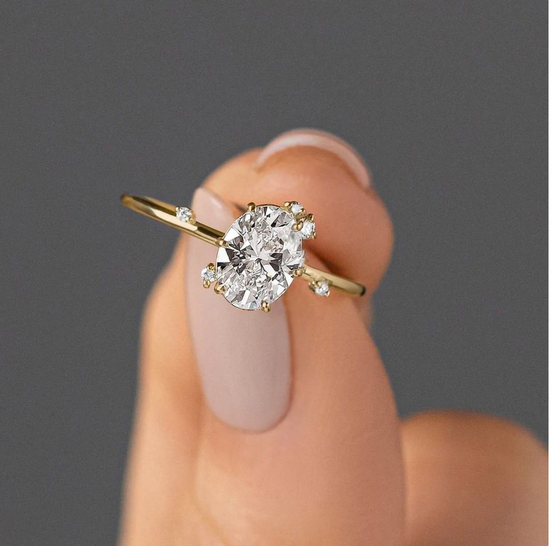 Oval Cut Solitaire 14k Solid Gold Plating Engagement Ring Top Etsy