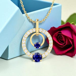 Diamond Necklace, Gold Necklace, Sapphire Necklace, Moissanite Pendent Necklace, Perfect gift for Mother&#39;s Day - Girlfriend - Wife - HUZURR