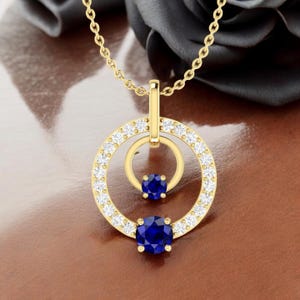 Blue Sapphire Necklace, Gold Necklace, Diamond Sapphire Necklace, Charm Necklace, Perfect Gift for Mother's Day - Girlfriend - Wife - HUZURR