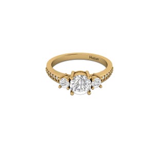 Diamond Ring, Three Stone ring, Vintage Gold Ring, unique diamond ring , christmas gift ,Handmade silver ring,Handmade gold rings, Huzurr