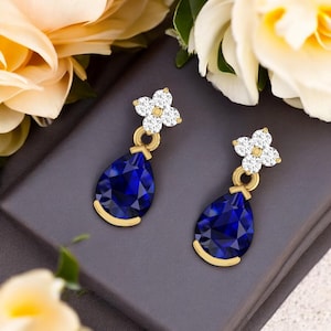 Blue sapphire earring,Blue Drop Earring,Earring for women,Sapphire Bridal Earrings,Birthstone Earrings,September gift, Christmas gift,Huzurr