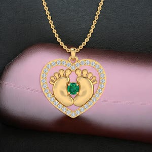 Emerald Necklace, Baby Feet Charm Pendant, Baby Girl Necklace Charm, Baby Boy Charm, Christening Gift, Baby Shower Gift, Foot Print Pendant