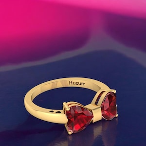Granaatring voor vrouwen, granaathartring, ring met 2 harten, geboortesteenring januari, geboortesteencadeau, verjaardagscadeau januari, valentijnsdagcadeau