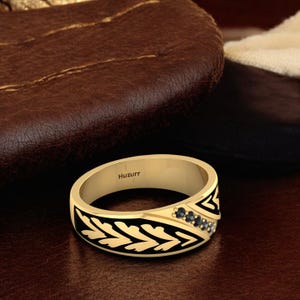 Handmade Black Diamond Eternity Band: Gold Plated Sterling Silver Ring