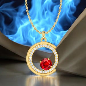 Gold Plated Garnet Necklace: Sterling Silver Open Circle Pendant