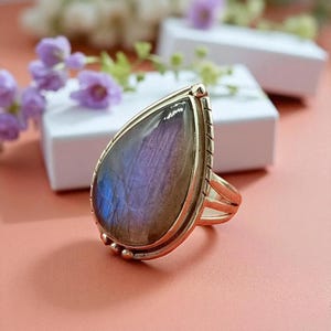 Labradorit Sterling Silber Blatt Ring: Handgemachter himmlischer Schmuck