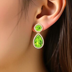 Green Peridot Earrings, Gold Earrings, Silver Jewelry,  Anniversary gift for her, Weeding Jewelry, Unique gift for mom, Christmas Jewelry
