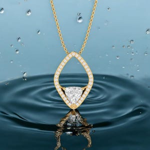 Diamond Necklace, Gold necklace, Triangle Diamond Necklace, dainty diamond necklace, Drop necklace, Christmas gift, Anniversary gift,Huzurr