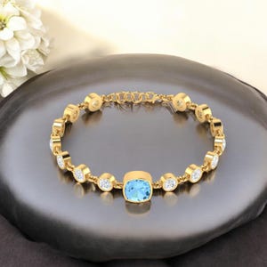 Aquamarine Bracelet,Birthstone Jewelry,Dainty Gold Bracelet, Aquamarine, fashionable jewelry, birthstone,tennis bracelet,gift for her,Huzurr