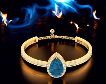 Enhance Blue Bangle Bracelet,14k Gold Bracelet, Diamond Cuff, Christmas Bracelet for Women, Gift for Mom, December Birthstone Birthday Gifts