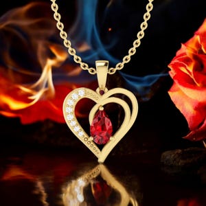 Garnet Heart Necklace: Sterling Silver, Gold Plated, January Birthstone