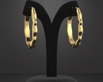 Chunky Gold Hoop Earrings, Textured Bamboo Style Hoops, Statement Gold Earrings for Women, Lightweight Bold Hoops, Everyday Silver Jewelry