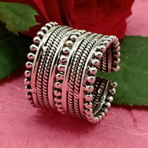 Chunky Sterling Silver Statement Ring: Adjustable Open Band