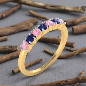 Anillo de oro, anillo sencillo, anillo de morganita, anillo para uso diario, anillo de tanzanita en plata 925, anillo para el meñique, regalos de cumpleaños, piedra de nacimiento de diciembre, Navidad
