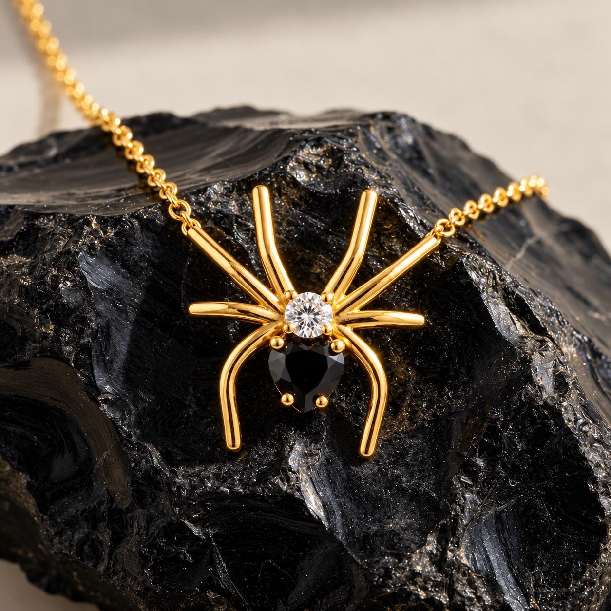 Black Diamond Necklace, Spider Necklace With Diamond, 14k Gold
