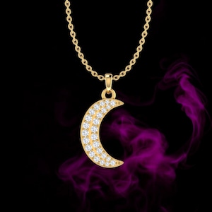 Diamond necklace, moon pendant,gold necklace,dainity gold necklace,minimalist necklace, half moon necklace, necklace for women,crescent moon