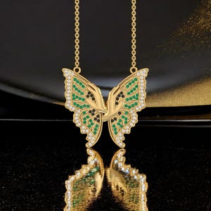 Diamond necklace, butterfly necklace, Emerald necklace, Multi Color Diamond Butterfly Necklace, Christmas gift, Gift for her, precious gift