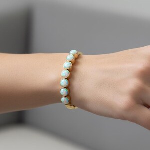 Natural Opal Cuff Bracelet, Gold Bangle Bracelet, October Birthstone, 925 Silver Opal Jewelry, Minimalist Stackable Bracelet Gift for Women
