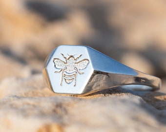 Honey bee ring, 925 Sterling Silver, signet ring