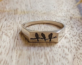 Birds on a twig Sterling Silver ring, handmade inspired by nature, three birds ring