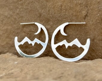 Night earrings, silver handmade hoop earrings