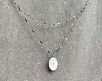 Flower necklace, silver 925, Oval necklace