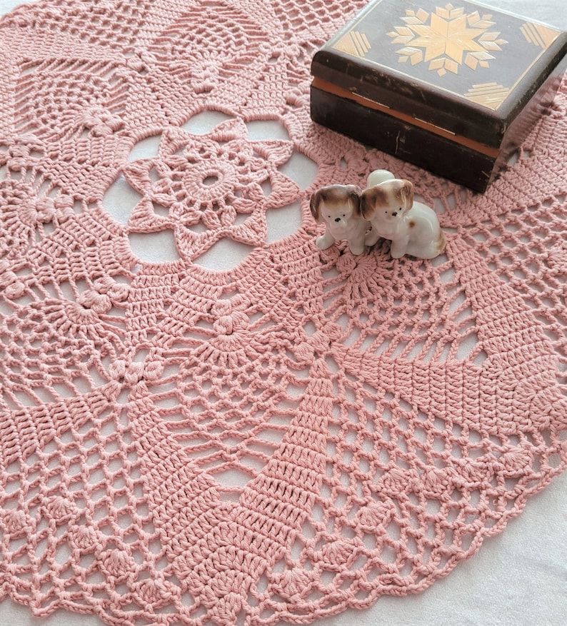 Light Pink Crochet Flower Doily: 21-inch Cotton Table Decor - Etsy