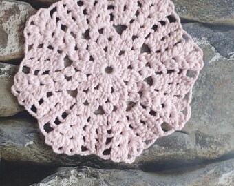 Handmade Crochet Doily: Light Pink Cotton Table Decor