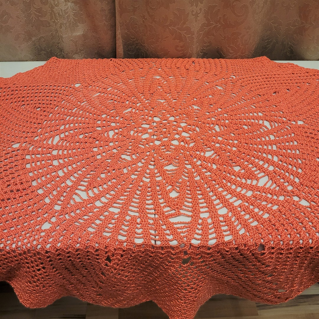 42 Inch Pink salmon Tablecloth, Flower Crocheted Doily, Home Decoration