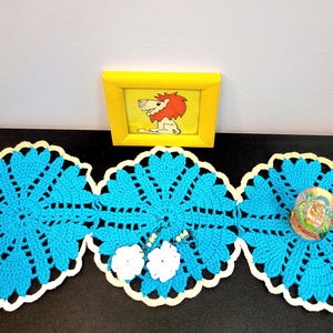 Crochet table runner, blue doily for home decor, Gift, Lace doily