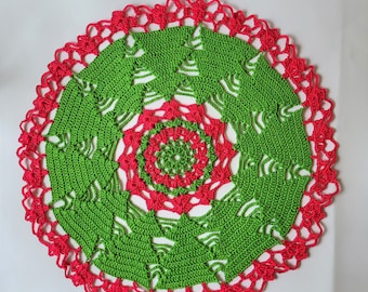 16 inch doily, Crocheted Doily with Christmas tree, Christmas decor, Home decoration, Gift idea