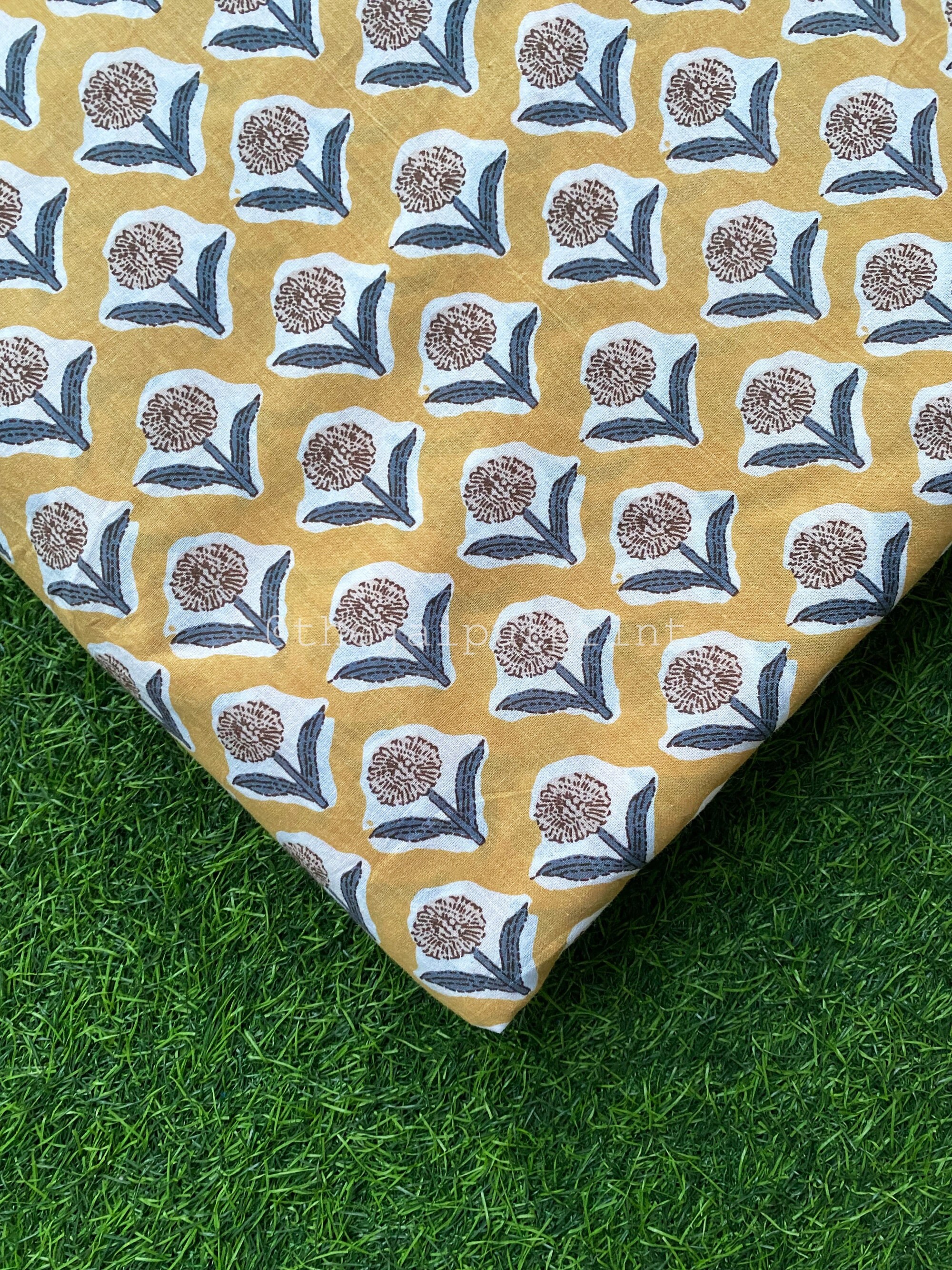 Mustard Yellow Floral Fabric Indian Block Print Soft Cotton Etsy