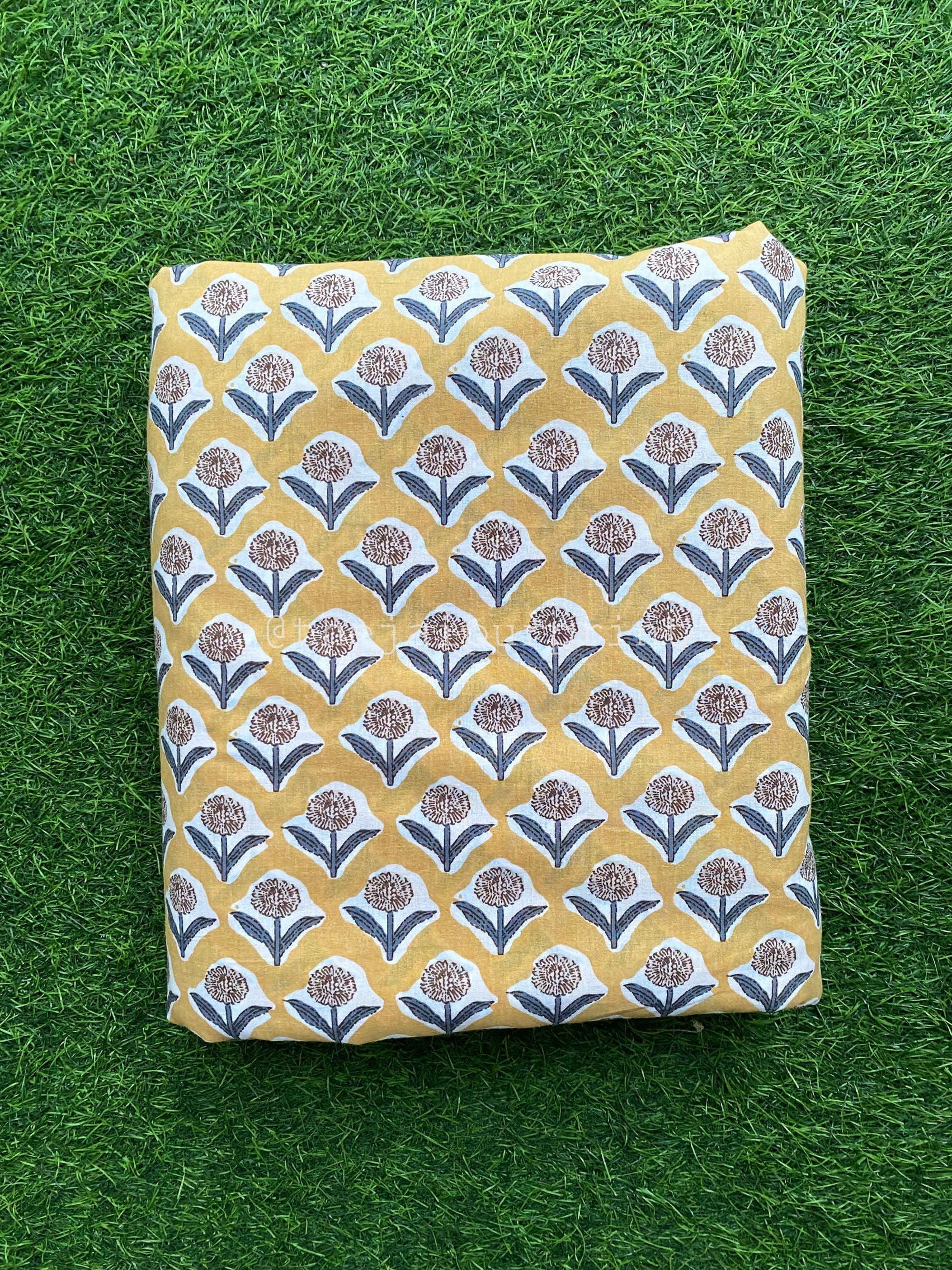 Mustard Yellow Floral Fabric Indian Block Print Soft Cotton Etsy