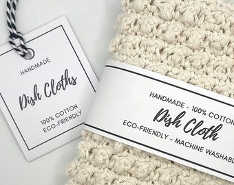 Printable Dish Cloth Packaging Tags: Crochet Item Labels (A4 & US Letter)