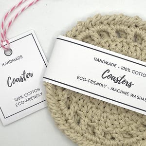 Etiquetas para porta-copos e envoltórios para porta-copos IMPRIMÍVEIS. Etiquetas de crochê para itens artesanais, etiquetas de crochê, etiquetas imprimíveis, embalagens DIY tamanho A4 e US Letter