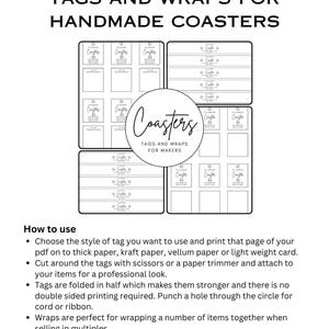 Printable Coaster Tags & Wraps: Handmade Item Packaging (PDF Pattern ...
