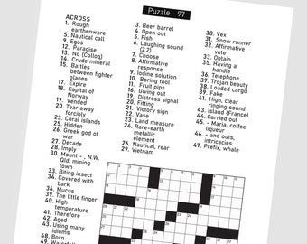 Digital Download 102 Printable Crossword Puzzles For Adults, Fun Activities Book For Seniors, Large Print Easy To Read Games With Solutions