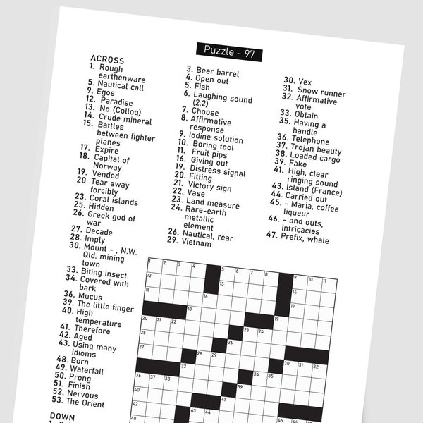 Digital Download 102 Printable Crossword Puzzles For Adults, Fun Activities Book For Seniors, Large Print Easy To Read Games With Solutions