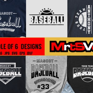 Baseball Bundle Files Svg, Svg modèle équipe, Chemises de l&#39;équipe de baseball, Baseball Bundle Svg, Png Svg Dxf Eps, Cricut, Silhouette, Baseball Mom