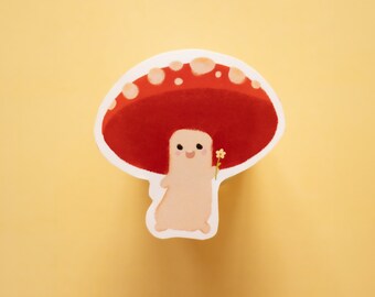 Cute Mushroom with a flower for you Waterproof Vinyl Sticker