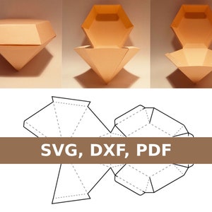 Plantilla de caja de diamantes, caja de joyería, caja de cristal, caja con forma de diamante, caja de gemas, caja de joyas, PDF, SVG