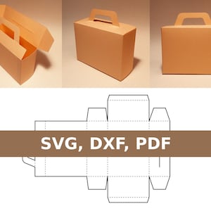 Plantilla de caja de maletín, caja de regalo con asa, SVG, PDF, Cricut, Silueta