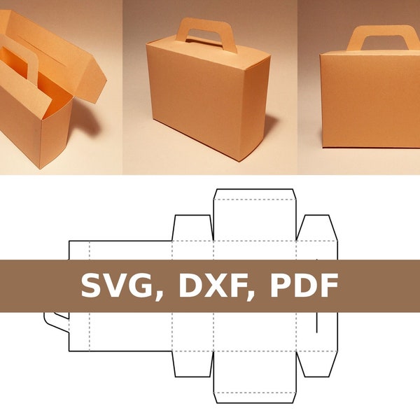 Briefcase box template, gift box with handle, SVG, PDF, Cricut, Silhouette