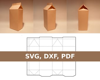 Plantilla de leche, caja de cartón, caja de leche, caja de leche, caja de jugo, caja de jugo, SVG, PDF, Cricut, Silhouette