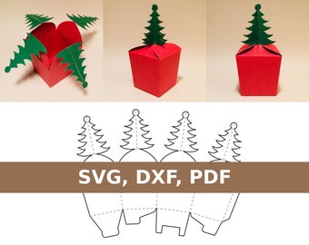 Christmas box template, xmas gift box, christmas tree gift box, Christmas gift box, xmas box, SVG, PDF, Cricut, Silhouette