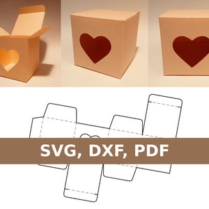 Plantilla de caja de corazón, caja de regalo de amor, caja de regalo de corazón, caja de regalo romántica, caja con ventana, SVG, PDF, Cricut, Silhouette